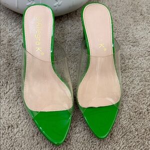 Allegra K Green and Clear Slide Heels
